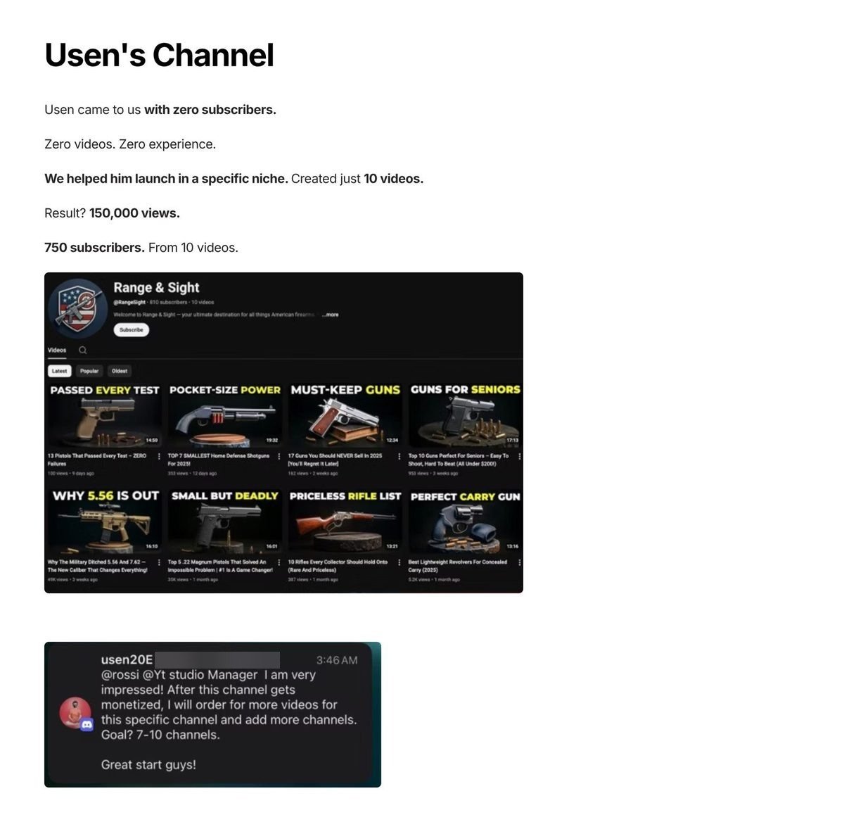 Usen's channel: From zero to 150,000 views and 750 subs in 10 videos
