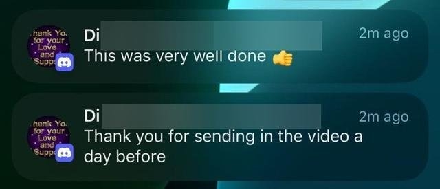 Di: video delivered a day early