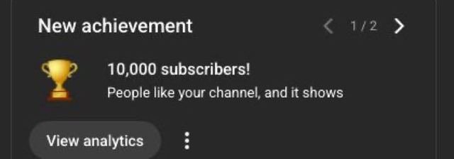 YouTube Studio achievement: 10,000 subscribers on a client channel