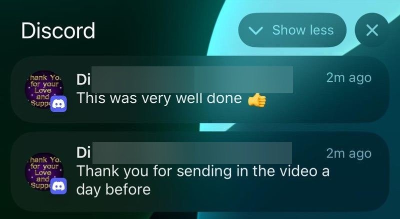 Client notifications praising a video and early delivery